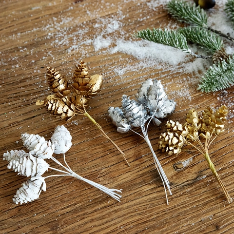 Set de Piñas de Navidad Naturales Dorado Plateado Blanco Ramas de Pino Adornos de Madera Rústicos Para Bricolaje Decoración Del Hogar Accesorios de Fotografía
