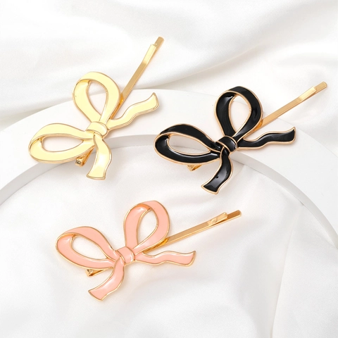 Pinza De Pelo Con Lazo Elegante Esmalte Metal Estilo Coreano Accesorio Para Mujeres