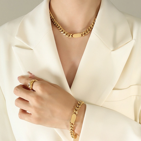 Hiphop Roestvrij Staal Cubaanse Schakel Ketting Armband Blanco Staaf Hanger Goud Zilver Verguld Street Style Sieraden Voor Heren Dames
