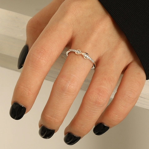 Oneindigheidssymbool Ring 925 Sterling Zilver Tweekleurig Roségoud Zirkonia Minimalistische Sieraden Dames