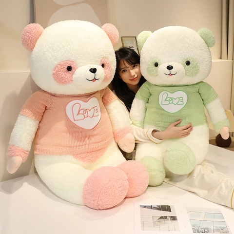 Peluche Panda Gigante Animale Di Peluche In Morbida Pelliccia Sintetica Con Maglione Lavorato A Maglia Cuore Cuscino Kawaii