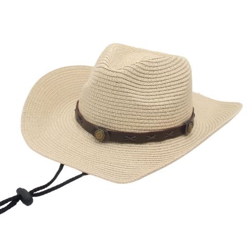 Cappello di Paglia da Cowboy Occidentale Con Tesa Larga Curva e Corda di Cera Regolabile Panama Jazz Cappello da Sole per Viaggi all'Aperto Spiaggia
