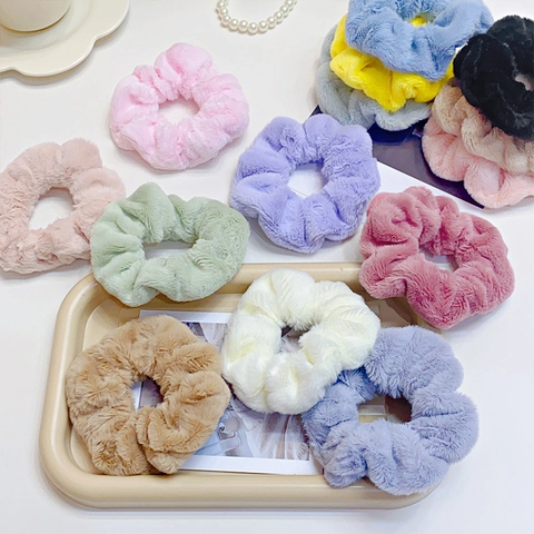 Plush Hair Scrunchies Furry Faux Fur High Elastic Solid Color Autumn Winter Hair Accessories For Women Girls