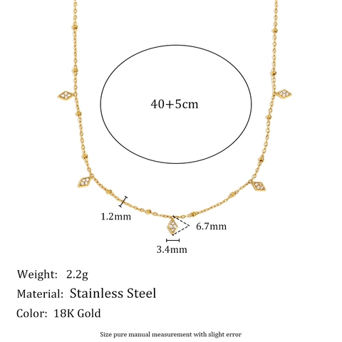 Collana Con Ciondolo A Rombo Placcata Oro 18K Acciaio Inossidabile Con Zircone Catena A Sfere Geometrica Gioielli Minimalisti Donna