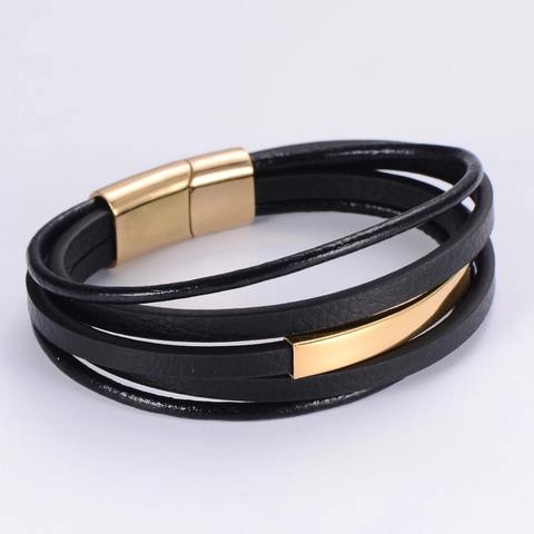 Multi-layer PU Leather Bracelet Stainless Steel Magnetic Clasp Minimalist Wrap Braid Jewelry For Men And Women
