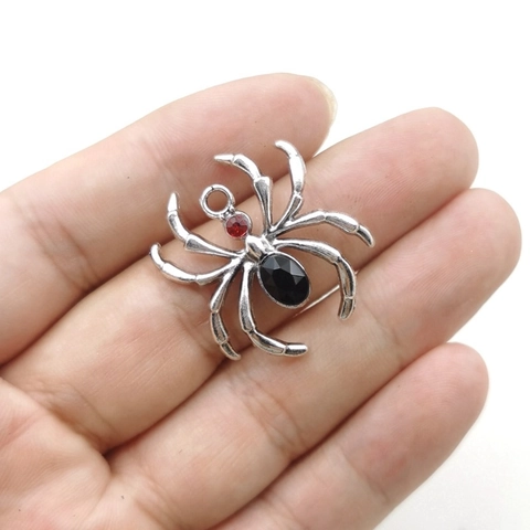 Ciondolo Ragno Charm Lega Di Zinco Retrò Con Strass Rossi Neri Halloween Gothic DIY Accessorio Per Creazione Gioielli