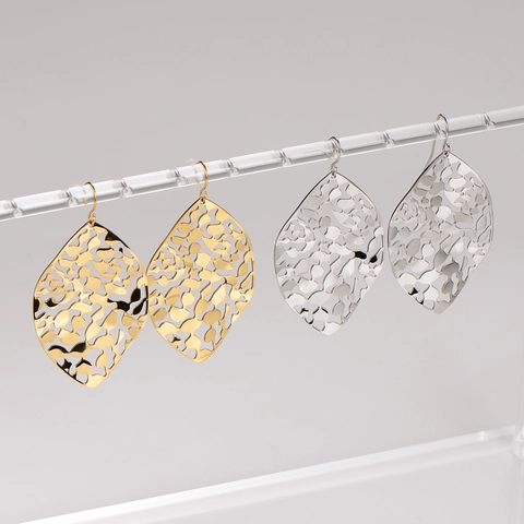 Stainless Steel Hollow Leaf Drop Earrings Geometric Cutout Dangle Hook Jewelry For Women Trendy Fashion Minimalist