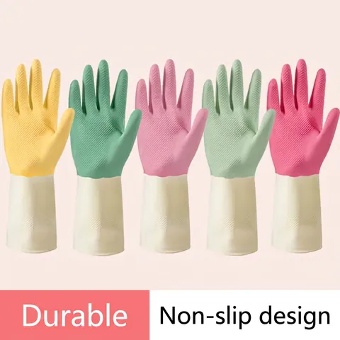 Latex Household Cleaning Gloves Anti-slip Waterproof Durable For Kitchen Dishwashing Laundry Two-tone Protective