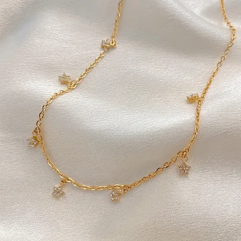 14K Gold Plated Stainless Steel Star Flower Zirconia Necklace For Women Dainty Minimalist Floral Pendant Clavicle Chain Jewelry