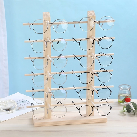 Sunglasses Display Stand Solid Pine Wood Eyeglasses Organizer Rack Multi Layer Desktop Holder Showcase Optical Frames Natural