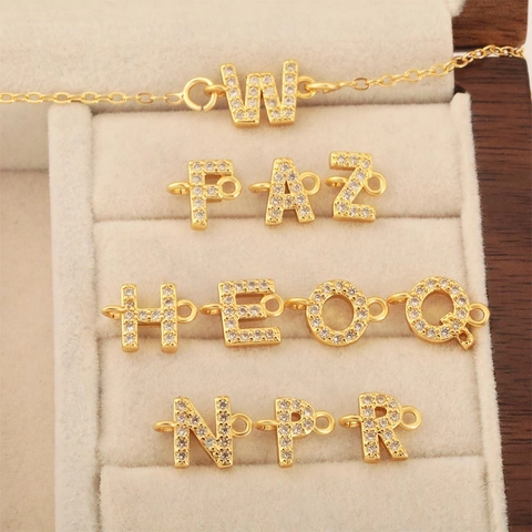 Alphabet Buchstaben Charms Vergoldetes Kupfer Zirkonia Initialen Doppelösen DIY Schmuckherstellung Zubehör