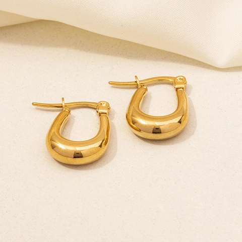 Stainless Steel Hoop Earrings 18K Gold Plated Textured Relief U Shaped Minimalist Vintage Huggie Jewelry For Women