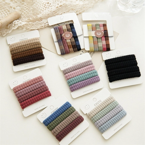 Hair Ties Scrunchies High Elastic Ribbed Fabric Seamless Soft Durable Ponytail Holders For Women Minimalist Solid Plaid