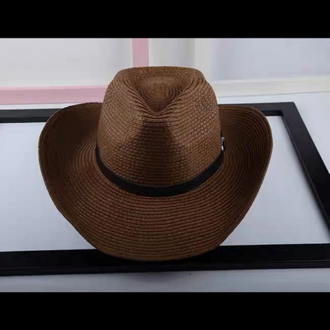 Western Cowboy Straw Hat Vintage Fedora Sun Cap With Faux Leather Band For Men Women Outdoor Travel Beach