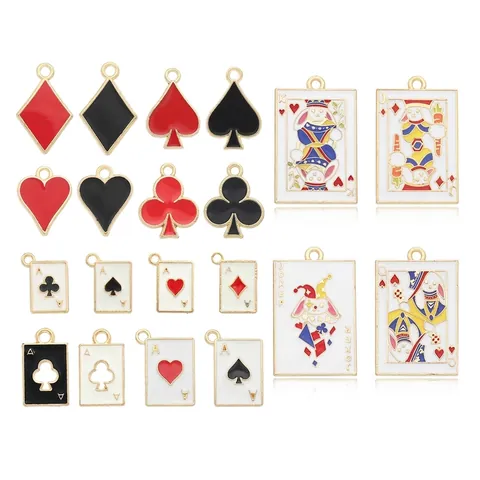 Ciondoli In Lega Smalto Carte Da Gioco Per Creazione Gioielli DIY Cuore Picche Fiori Quadri Re Regina Fante Joker Bordo Dorato