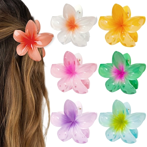 Pinces à Cheveux Fleur de Frangipanier Résine Couleur Dégradée Antidérapante pour Femmes Filles Accessoires Cheveux Plage Été