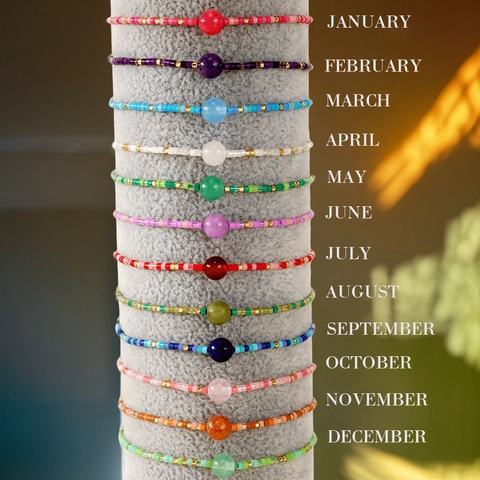 Handmade Braided Birthstone Bracelet Adjustable Gemstone Seed Bead Wristband Bohemian Jewelry For Women Men