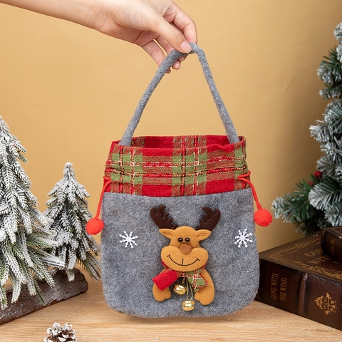 Bolsas De Regalo De Navidad Fieltro Con Cordón Y Campana Cuadros Muñeco De Nieve Papá Noel Reno Bolsas Caramelos Decoración