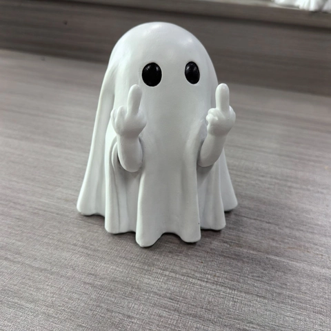 Resin Ghost Figurine With Middle Finger Funny Creative Halloween Decorative Ornament For Desk And Garden White