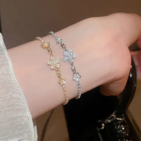 Elegante Bracciale Regolabile Con Fiori E Zirconi In Rame Stile Palazzo Francese Gioielli Di Lusso Per Donna