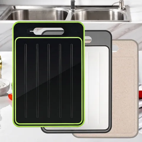 Double Sided Chopping Board Fast Thaw Defrosting Tray Aluminum PP Non-Slip Handle Integrated Knife Sharpener Kitchen Tool