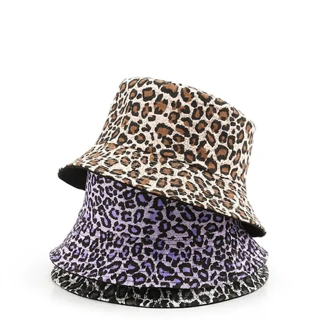 Reversible Bucket Hat Leopard Print Cotton Sun Protection Outdoor Packable Fisherman Cap Women Men
