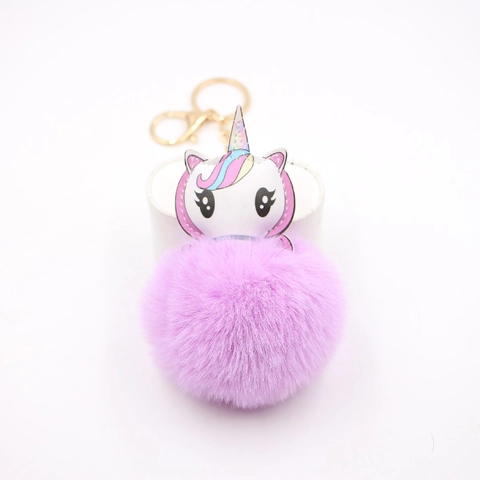 Portachiavi Unicorno con Palla di Peluche Ciondolo per Borsa in Pelle PU e Pelliccia Sintetica Anello in Lega Dorata per Donna Ragazza