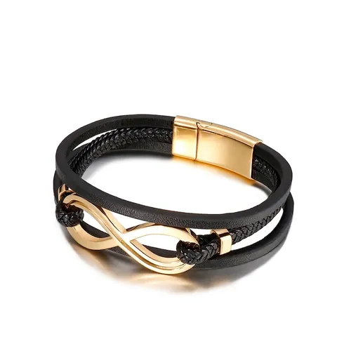 Pulsera Símbolo Infinito Multicapa Cuero Trenzado Acero Inoxidable Cierre Magnético Punk Moderno Unisex