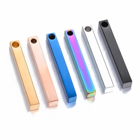 Stainless Steel Long Cuboid Bar Pendant For Necklace Jewelry Making DIY Polished Vertical Rectangle Strip Finding