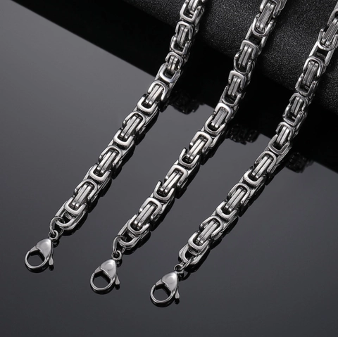 Byzantine Chain Necklace Titanium Steel Lobster Clasp Hip Hop Streetwear Men Women Square Link