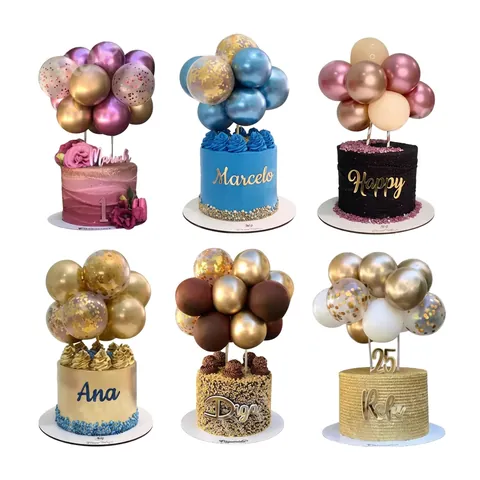 Mini Balloon Cake Topper Metallic Confetti Latex Balloons With Paper Straws For Birthday Party Dessert Decoration