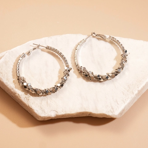 Orecchini A Cerchio Tondi Geometrici Lega Strass Moda Nicchia Grande Cerchio Gioielli Con Perno In Argento Donna