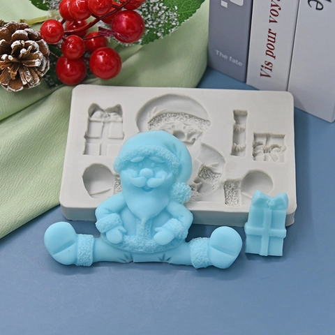 Siliconen Mal Kerstman Cadeaudoos Reliëf Kerst DIY Taart Decoratie Fondant Chocolade Zeep Kaars Gereedschap