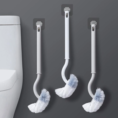 Scopino Per WC Con Manico Lungo Curvo Pulizia Profonda Bagno Setole In PP Dense Senza Angoli Morti Grigio