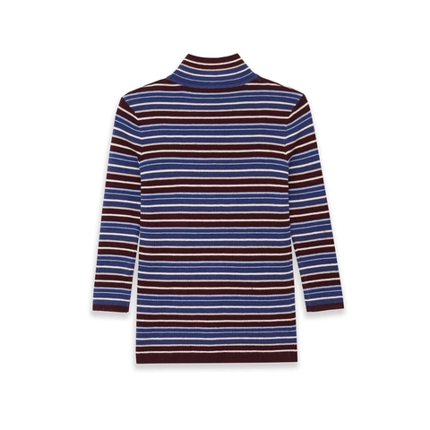 Women Mock Neck Striped Knit Sweater Long Sleeve Pullover Multi Color Casual Ribbed Top