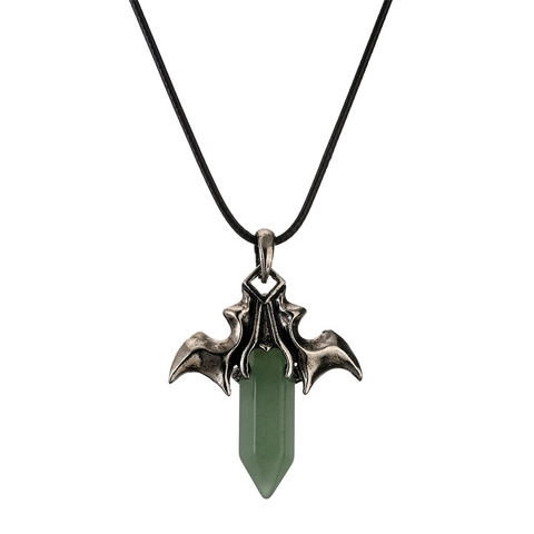 Collana Con Pendente Pipistrello Gotico Lega Di Rame Cristallo Naturale Colonna Esagonale Pietra Gioielli Vintage Halloween
