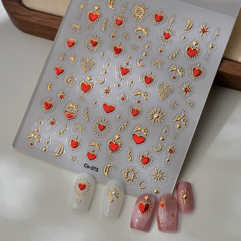 Pegatinas De Uñas En Relieve 5D Vintage Oro Plata Corazón Estrella Luna Lazo DIY Manicura Decoración Para Mujeres Niñas