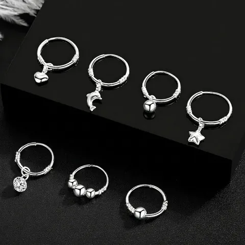 Orecchini a Cerchio in Argento Sterling S999 per Donna Minimalisti con Ciondoli a Cuore Stella Delfino Zirconia Gioielli