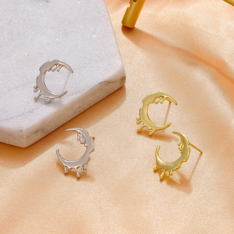 Orecchini Pendenti in Rame Vintage Sole Luna Stella per Donna Stile Occidentale Asimmetrico Gioielli con Strass Celestiali Orecchini a Bottone Galvanizzati