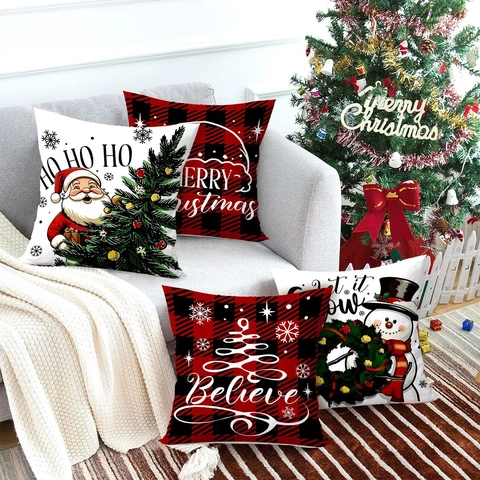 Kerst Kussenslopen Sierkussens Polyester Imitatie Linnen Kerstman Sneeuwpop Buffalo Plaid Feestelijke Woondecoratie Woonkamer