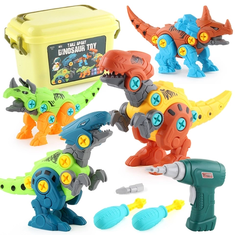 Take Apart Dinosaur Toys ABS Plastic STEM Learning Building Construction Toy For Kids With Electric Drill Storage Box