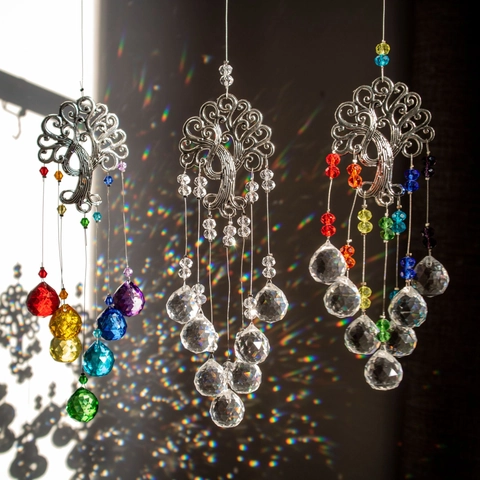 Tree Of Life Suncatcher Crystal Glass Prism Hanging Ornament Window Garden Decor Rainbow Maker Pendant