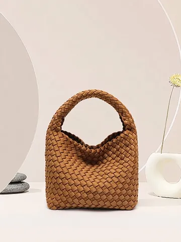 Damen Gewebte Hobo Handtasche Minimalistisch Retro Intrecciato Geflecht Kunstleder Große Kapazität Schultertasche Mit Beutel