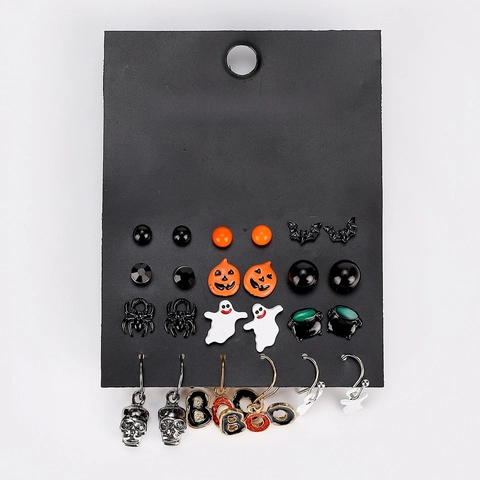 Halloween Earrings Alloy Enamel Pumpkin Ghost Skull Bat Spider Gothic Punk Party Jewelry For Women Girls