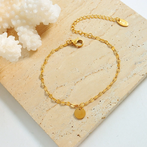 Bracciale In Acciaio Al Titanio Con Pendente A Disco Rotondo Placcato Oro 18K Gioielli Minimalisti Stile Ins Per Donna