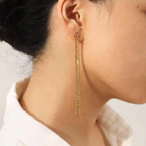 Orecchini A Nappa In Acciaio Inossidabile Lunghi Geometrici Con Zircone Elegante Gioielli Di Lusso Per Donne