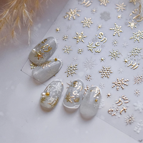 Adesivi Per Unghie 3D Rilievo Fiocco Di Neve Inverno Oro Argento Laser Autoadesivi Per Manicure Di Natale