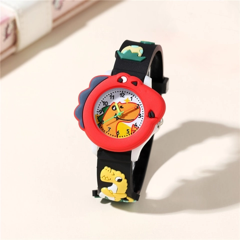 Kids Cartoon Dinosaur Watch With 3D Relief Silicone Strap Alloy Quartz Analog Wristwatch For Boys Girls Learning Time