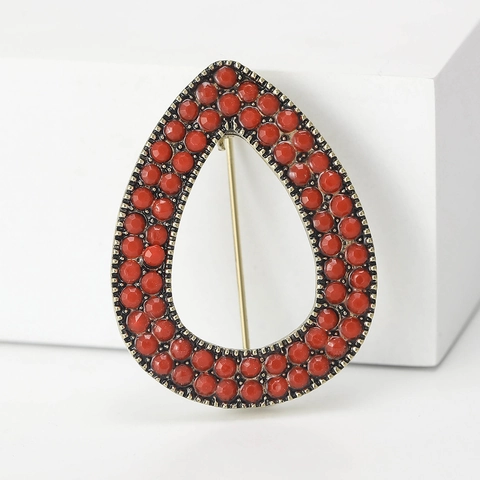 Waterdrop Brooch Pin Vintage Alloy Inlaid Turquoise Red Beads Bohemian Turkish Style Geometric Jewelry Accessories For Women