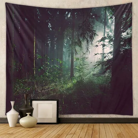 Wald Wandteppich Wandbehang Naturlandschaft Nebel Sonnenstrahlen Polyester Ästhetische Böhmische Haus Schlafzimmer Dekoration